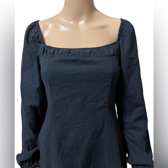 Free People A-line Linen Mini Dress Long Balloon Sleeves Black Small NWoT - Picture 4 of 11